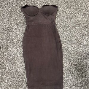 Elegant Brown Strapless Dress- material is suede